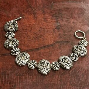Designer QG Cross Starburst Sterling Silver & 14k Bracelet 7.5"